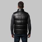 Men Black Leather Bubble Vest Real Leather Sleeveless Puffer Jacket