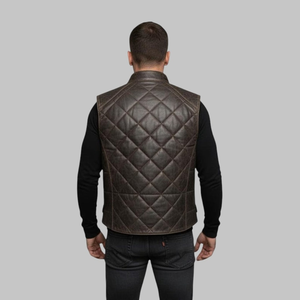 Men Handmade Leather Bubble Vest Genuine Sleeveless Puffer Jacket