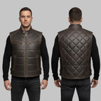 Men Handmade Leather Bubble Vest Genuine Sleeveless Puffer Jacket
