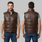 Classic Men Leather Puffer Vest Quilted Handmade Bubble Waistcoat
