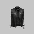 Men’s Black Genuine Leather Vest Rugged Sleeveless Jacket