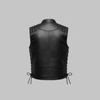 Men’s Black Genuine Leather Vest Rugged Sleeveless Jacket