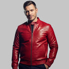 Red Crocodile Embossed Leather Jacket for Men Handmade Luxury Streetwear