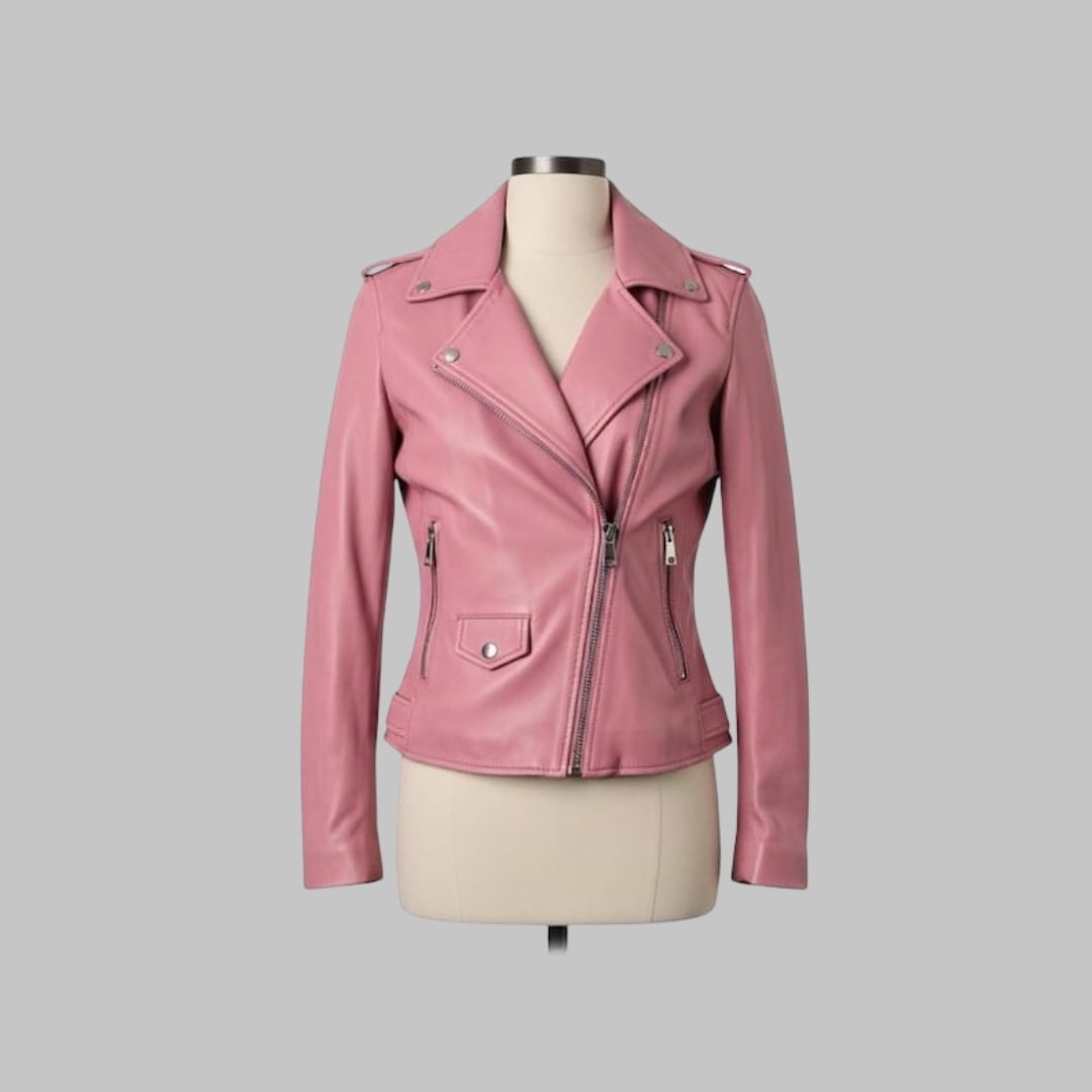 Women’s Pink Leather Jacket Handmade Biker Style