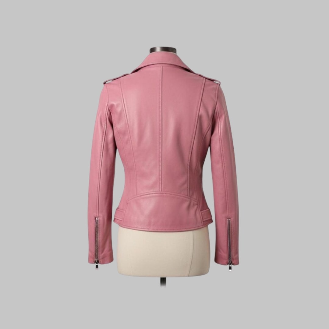 Women’s Pink Leather Jacket Handmade Biker Style