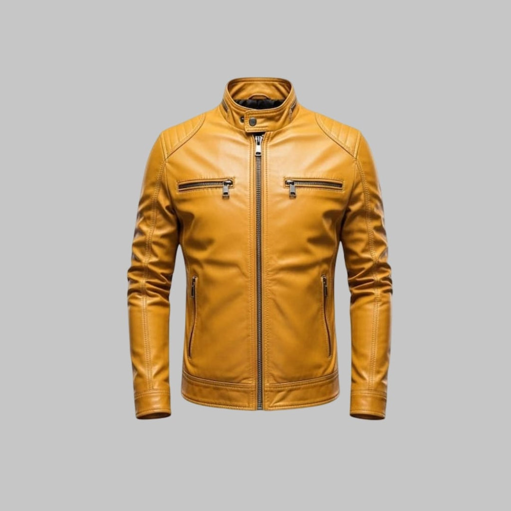 Men’s Yellow Leather Jacket Handmade Custom Fit Genuine Leather