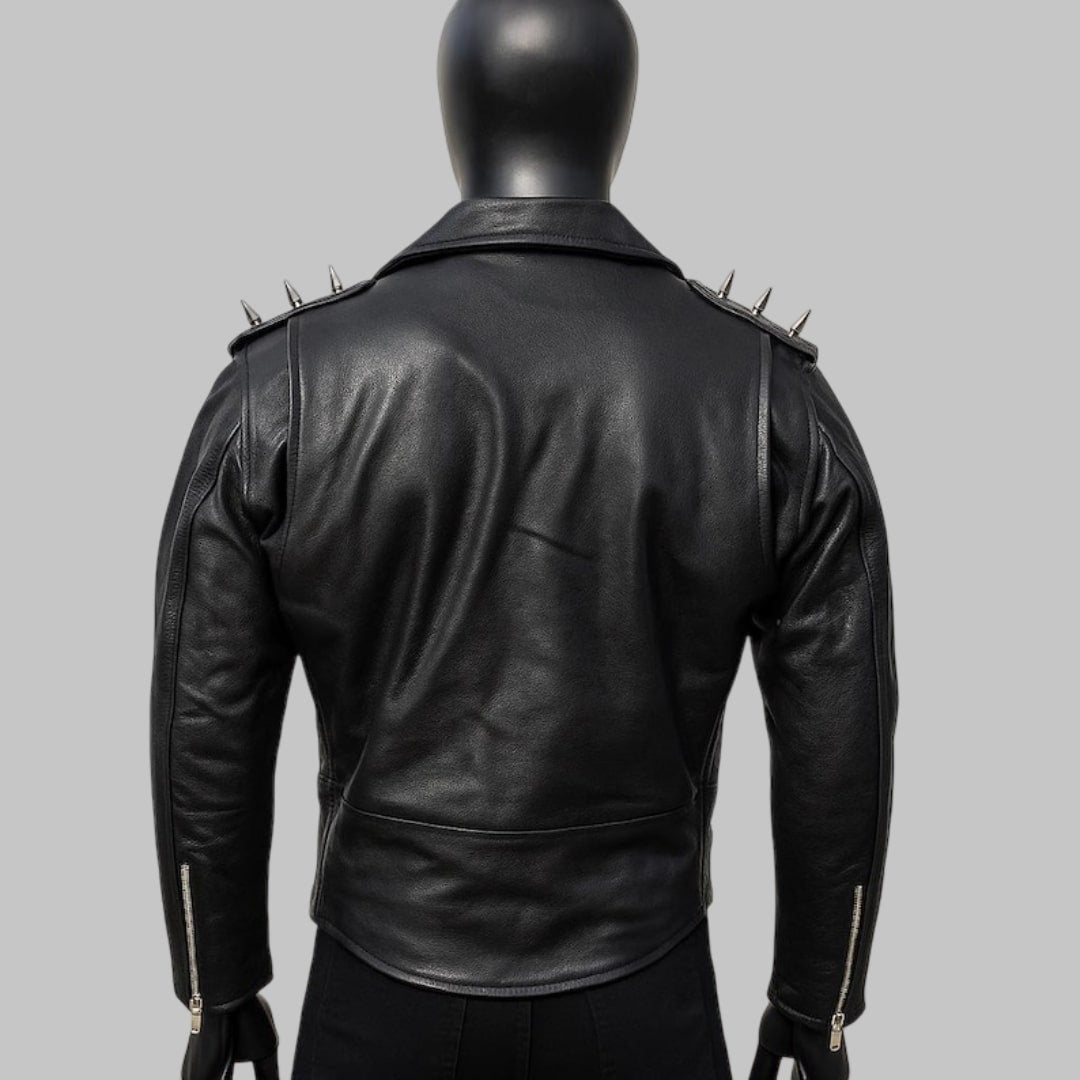 Men Spiked Leather Biker Jacket Steampunk Motorcycle Style