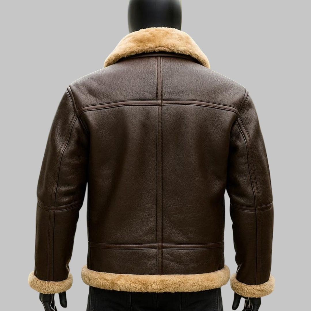 Men’s Shearling Bomber Jacket Genuine Sheepskin Aviator Style