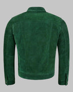 Men Green Suede Leather Retro Western Cowboy Trucker Jacket