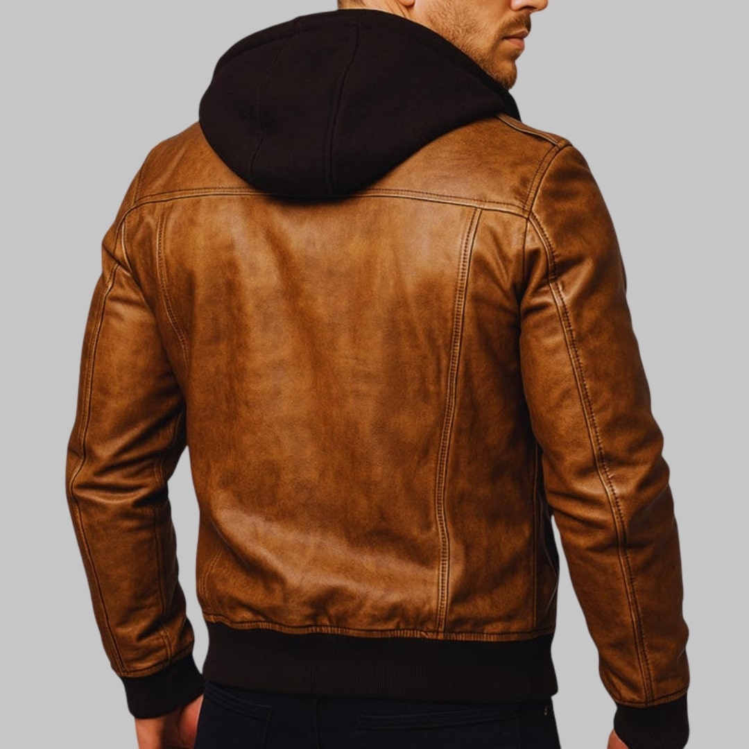 Couple Brown Real Leather Biker Jacket with Removable Hood