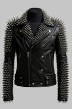 Spiked Black Leather Biker Jacket Handmade Punk Rock Moto Coat
