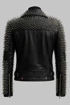 Spiked Black Leather Biker Jacket Handmade Punk Rock Moto Coat