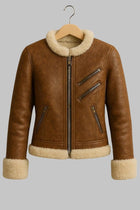 Genuine Leather Shearling Bomber Jacket for Women