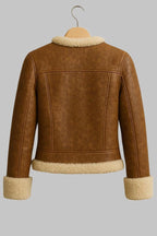 Genuine Leather Shearling Bomber Jacket for Women