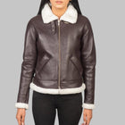Handmade Brown Lambskin Leather Bomber Jacket for Women