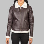Handmade Brown Lambskin Leather Bomber Jacket for Women