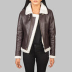 Handmade Brown Lambskin Leather Bomber Jacket for Women