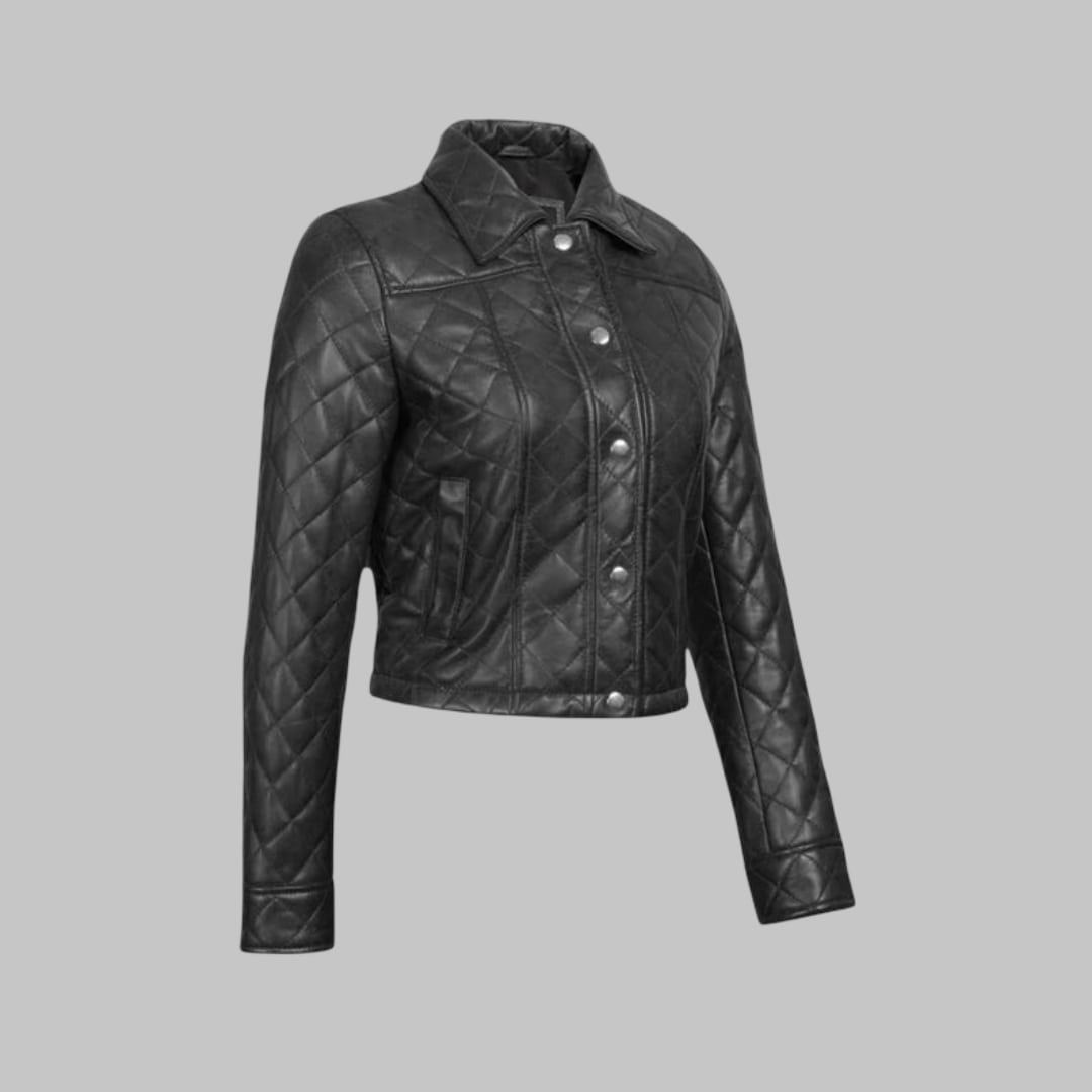 Cropped Black Lambskin Leather Jacket for Women