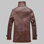 Men Double Breasted Shearling Sheepskin Coat Winter Long Jacket