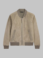 Men Suede Bomber Jacket Classic Casual Leather Coat