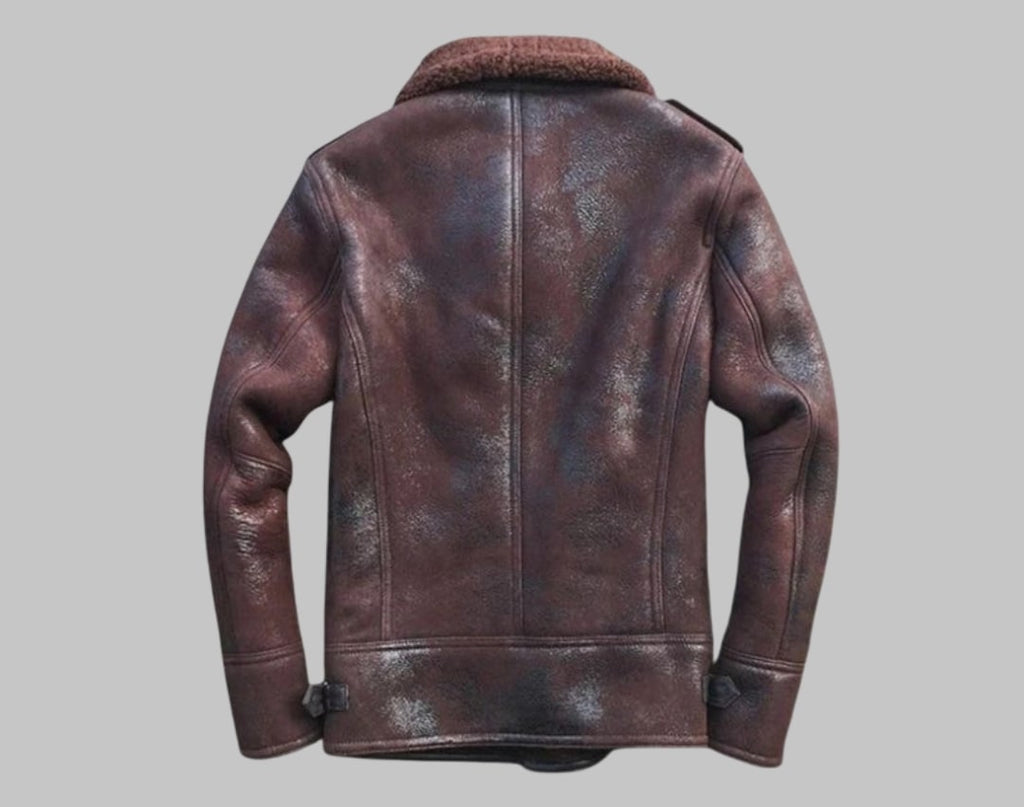 Brown Sheepskin Shearling Leather Bomber Jacket