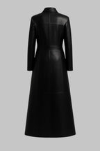 Black Cow Leather Trench Coat Full Length Steampunk Overcoat