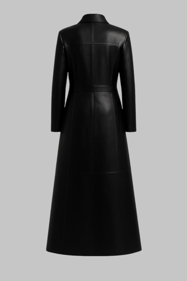 Black Cow Leather Trench Coat Full Length Steampunk Overcoat