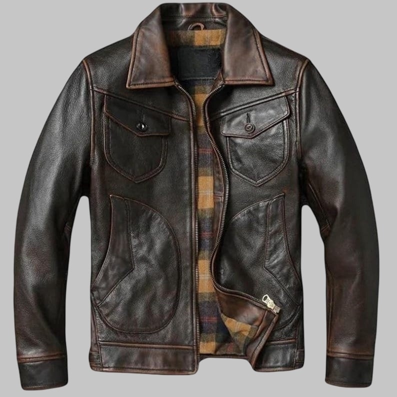 Men’s Vintage Biker Leather Jacket Handmade Sheepskin Outerwear
