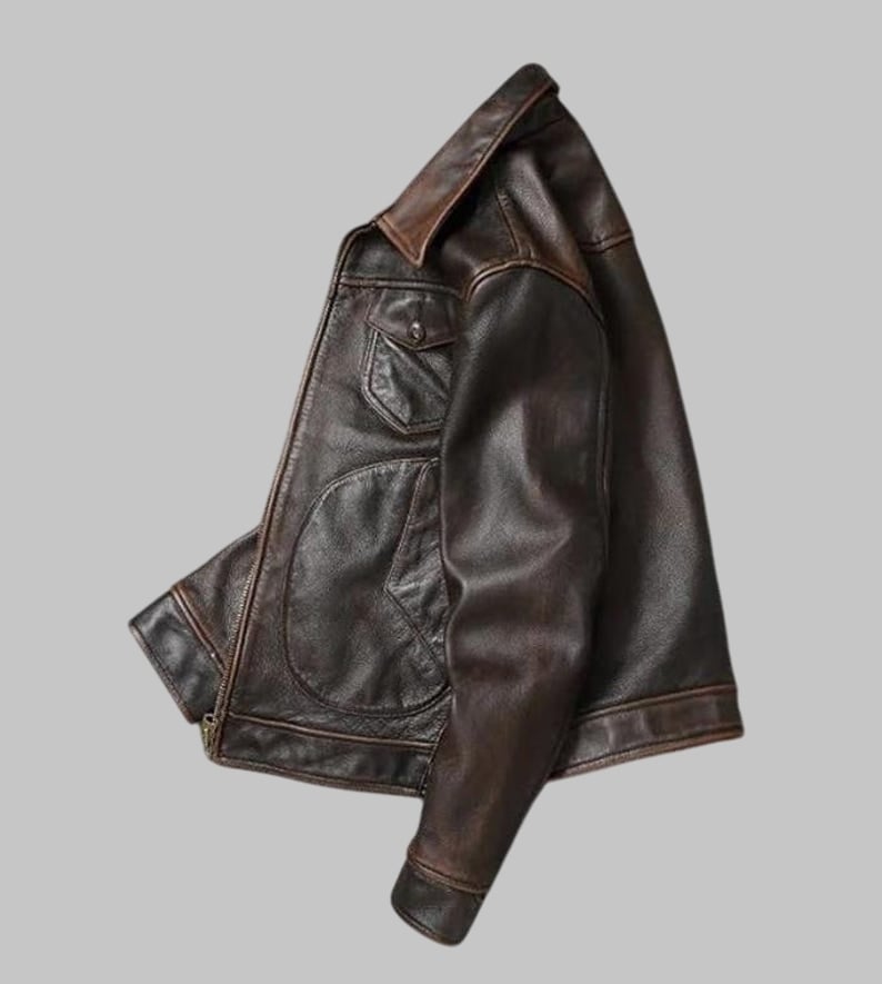 Men’s Vintage Biker Leather Jacket Handmade Sheepskin Outerwear