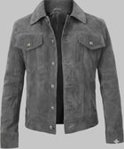 Men Genuine Suede Leather Trucker Jacket Western Motorcycle Style