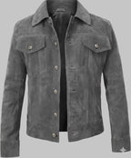 Men Genuine Suede Leather Trucker Jacket Western Motorcycle Style