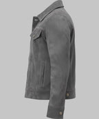 Men Genuine Suede Leather Trucker Jacket Western Motorcycle Style