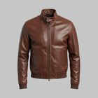 Men’s Brown Cowhide Leather Bomber Jacket – Vintage Biker Style