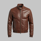 Men’s Brown Cowhide Leather Bomber Jacket – Vintage Biker Style