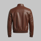 Men’s Brown Cowhide Leather Bomber Jacket – Vintage Biker Style
