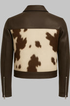 Hairon Cowhide Leather Jacket for Men Western Shirt Collar