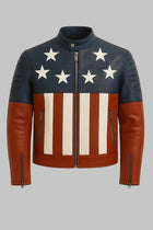 Sheepskin Leather Biker Jacket American Flag Stars and Stripes