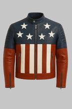 Sheepskin Leather Biker Jacket American Flag Stars and Stripes