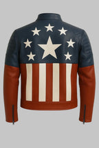 Sheepskin Leather Biker Jacket American Flag Stars and Stripes