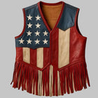 Men’s American Flag Leather Fringe Vest – Western Cowboy Patriotic Style