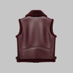 Burgundy Shearling Leather Vest Unisex Genuine Sheepskin by Avanzar Leather