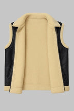 Black Leather Shearling Vest Women Sherpa Lined Winter Jacket