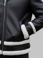 Men Black Hooded Shearling Aviator Leather Jacket