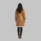 Women’s Brown Aviator Shearling Leather Coat Vintage Sheepskin Winter Jacket