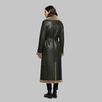 Women Shearling Leather Coat Dark Brown Sheepskin Fur Lined Winter Aviator Jacket