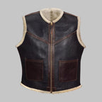 Men Shearling Leather Aviator Vest Vintage Sheepskin Flight Gilet