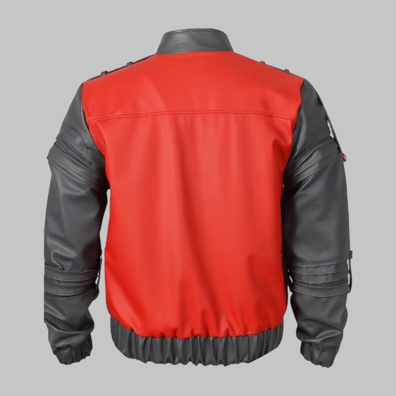 Back to the Future Red Leather Bomber Jacket 80s Retro Cosplay Costume