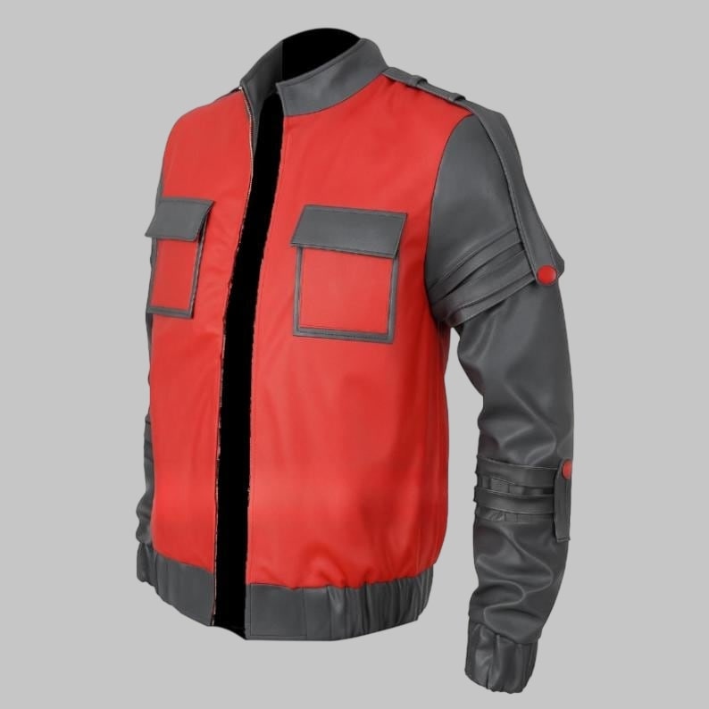 Back to the Future Red Leather Bomber Jacket 80s Retro Cosplay Costume