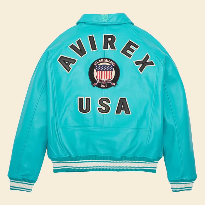 Turquoise Leather Bomber Avirex Jacket - Original Avirex Jacket