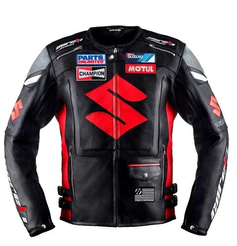 New Suzuki Motorbike Jacket Red Suzuki Motorcycle Leather Racing Jacket